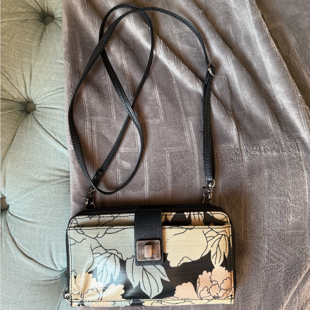 Sakroots Floral Gray, Black and Cream Crossbody Bag